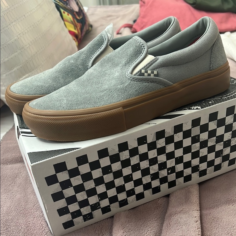 Vans Gray and Tan Slip-On Sneakers